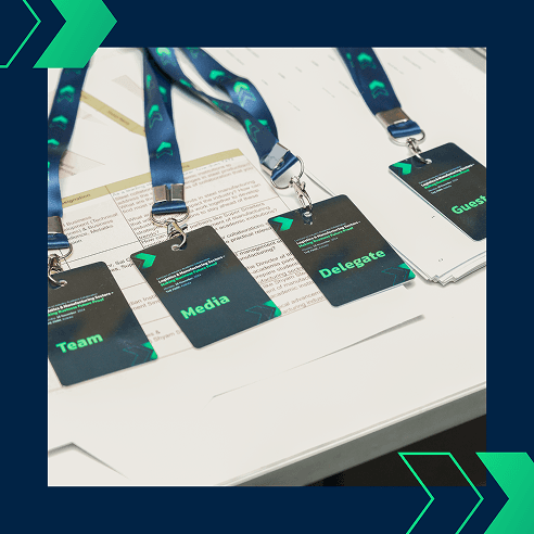 Close-up of the professional lanyard and name tag design for the Jayesh Logistics Conclave on November 18, 2024.