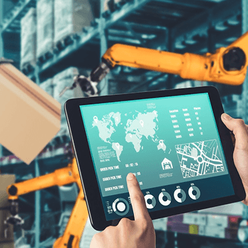 Interconnected gears and arrows, representing supply chain management
